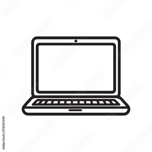 Minimalist Laptop Icon with White Screen and Black Outline Design