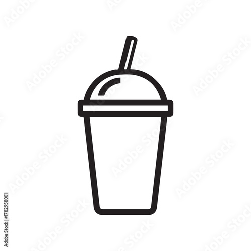 Outline Icon of a Cup with Straw and Dome Lid