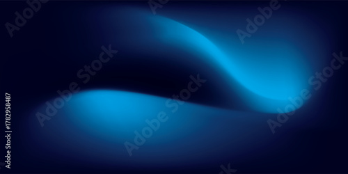 Abstract dark blue background with glowing cyan light waves and a subtle gradient mesh.