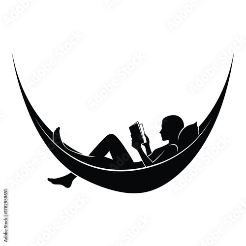 Relaxation in a Hammock A Solitary Figure Reading a Book Black