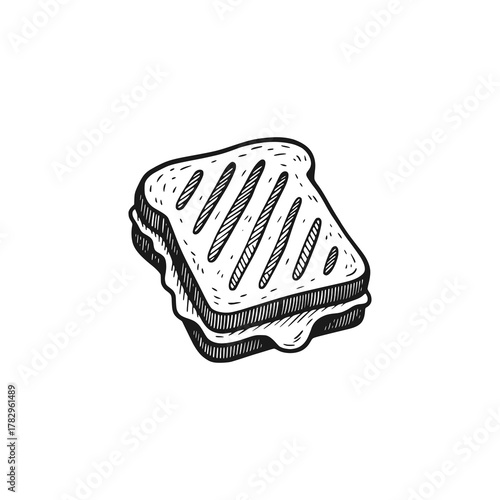 Cheese sandwich. Black white vector illustration.