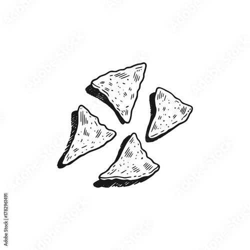 Nacho. Black white vector illustration.