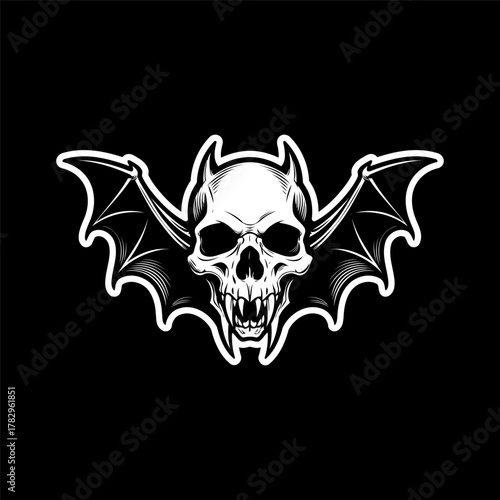 Winged bat Skull Vector Illustration