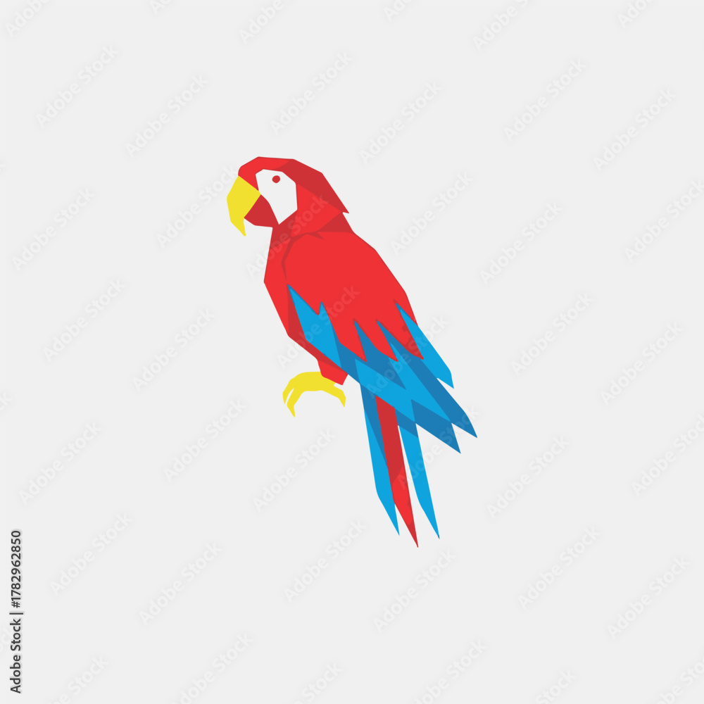 Fototapeta premium Vibrant macaw illustration with geometric design elements for modern branding and creative projects, adding a touch of the tropics to your designs now