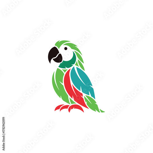 Vibrant parrot design for logo or brand identity, eye-catching tropical bird illustration, modern nature themed icon, great for pet store or exotic travel
