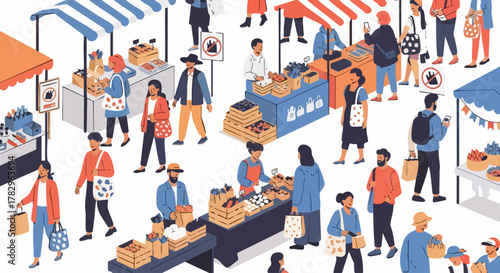 People shopping at a vibrant outdoor food market.