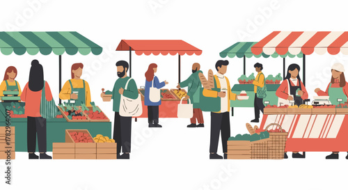 People shopping at a farmers market.