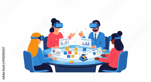 Virtual reality meeting collaboration and teamwork in the office.