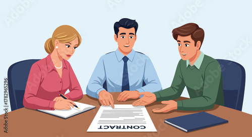 Business team signing contract agreement at the table.
