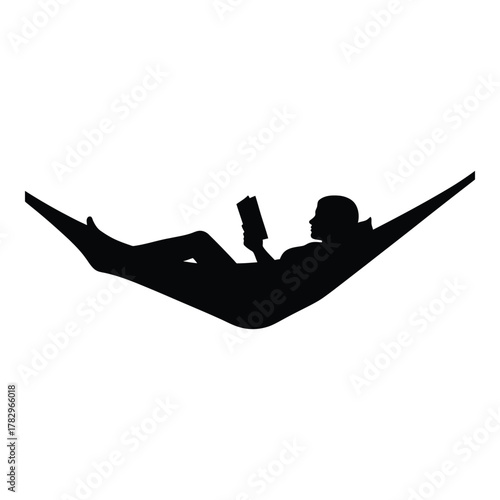 Silhouette of person reading book while relaxing in hammock illustration