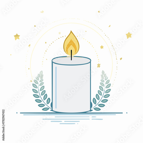 Candle with Laurel Wreath and Stars.