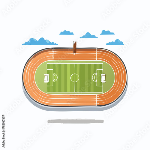 Aerial View of a Sports Stadium with Soccer Field and Running Track.