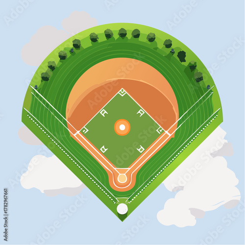 Aerial View of a Baseball Field with Diamond and Outfield.