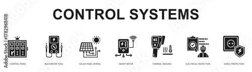 Control Systems Modern and clean web banner illustration featuring thematic icons for visual communication