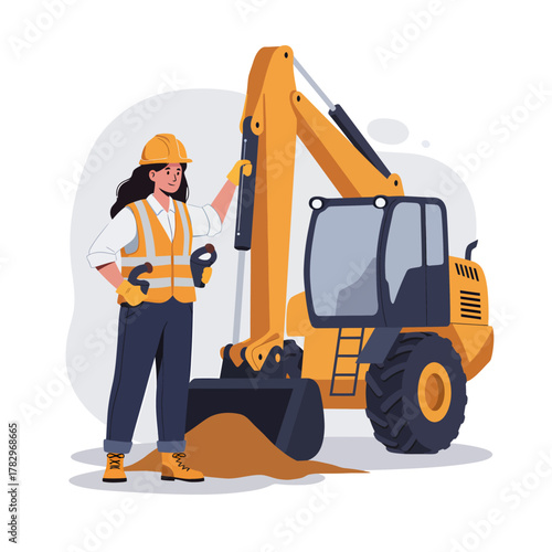 Confident builder with heavy machine