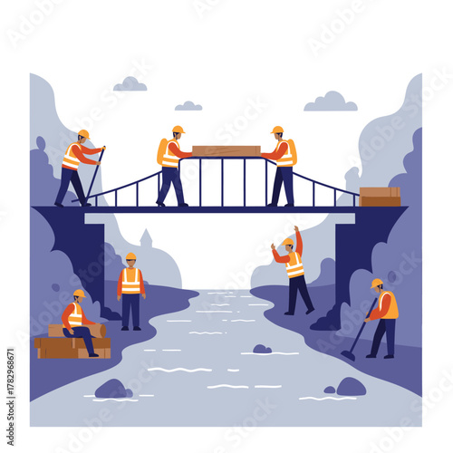 Bridge construction by a river