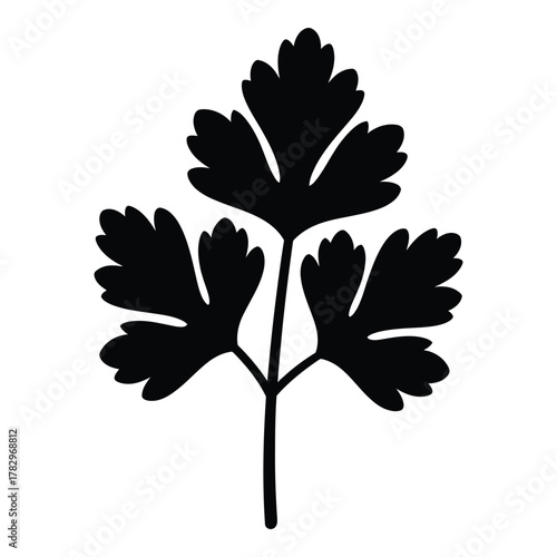 Simple black silhouette of parsley leaf for culinary or design projects