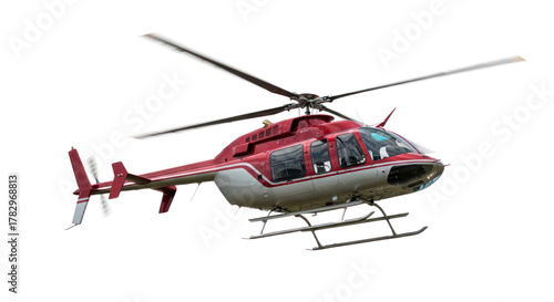 Red and white helicopter isolated on transparent background for commercial use