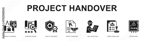 Project Handover Modern and clean web banner illustration featuring thematic icons for visual communication