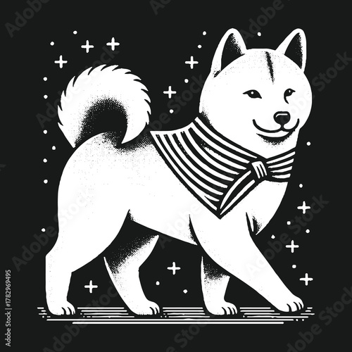 Elegant Shiba Inu Dog with Stylish Striped Bandana.