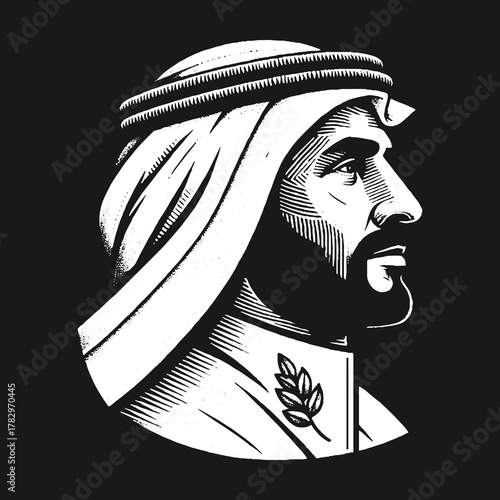 Portrait of a man in traditional Arab attire.