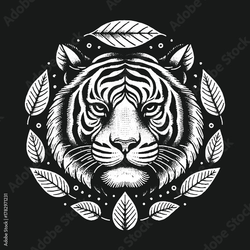 Tigers Majestic Gaze: A Detailed Black and White Portrait.