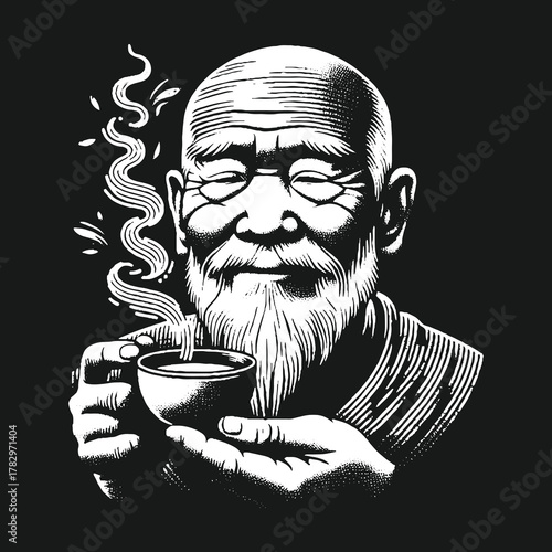 Zen Master Contemplating Tea: Serene Moment of Mindfulness.