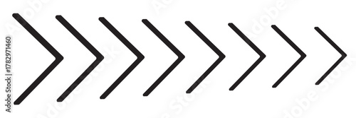 Black arrow vector icon symbolizing direction forward progress movement speed technology minimalistic chevron graphic simple shape dynamic navigation clean interface icon on transparent