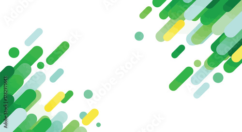 Abstract background design with overlapping shapes in shades of green, yellow, and blue, perfect for modern digital content