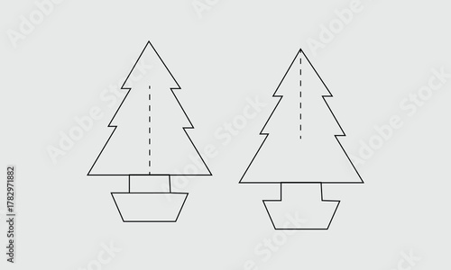 Christmas Tree Outline and Filled Icon with Symmetry Line