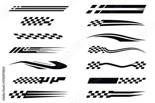 Racing stripe and vehicle line art vector bundle for car wraps, performance decals, motorsport graphics, and high-speed automotive design customization projects