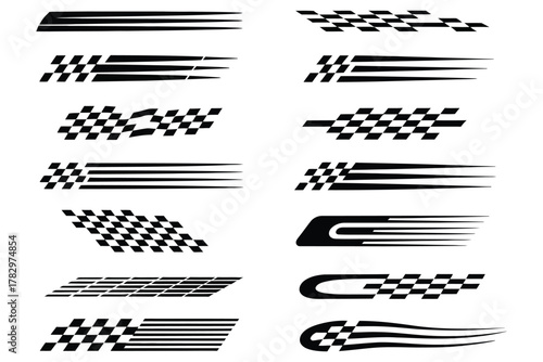 Racing stripe and vehicle graphics line art vector set for car wraps, sporty decals, auto modification, custom tuning, and high-speed motorsport design projects