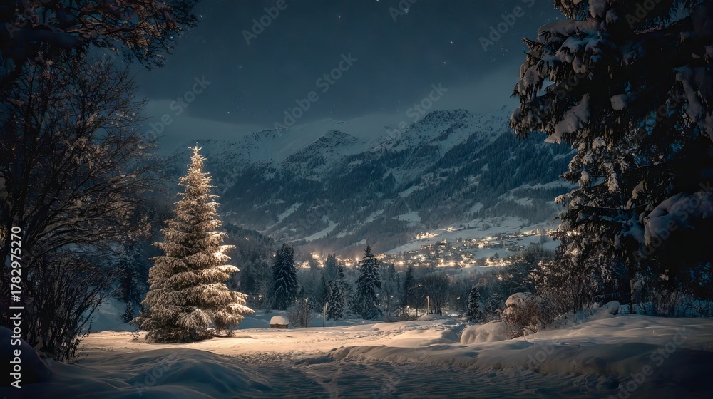 Fototapeta premium Snowy forest on xmas