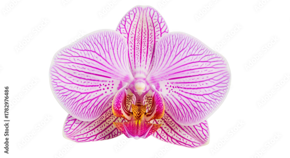 Fototapeta premium Elegant Pink Striped Phalaenopsis Orchid Isolated On Black