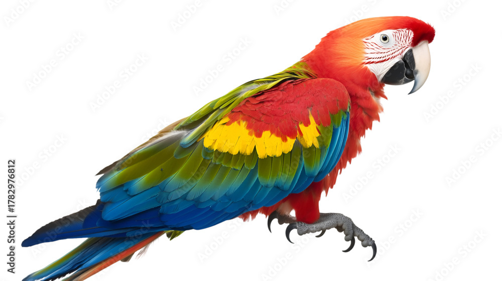 Fototapeta premium Scarlet Macaw Perched and Isolated on White Background