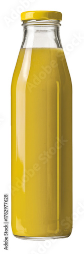 yellow juice bottle isolated on white background.