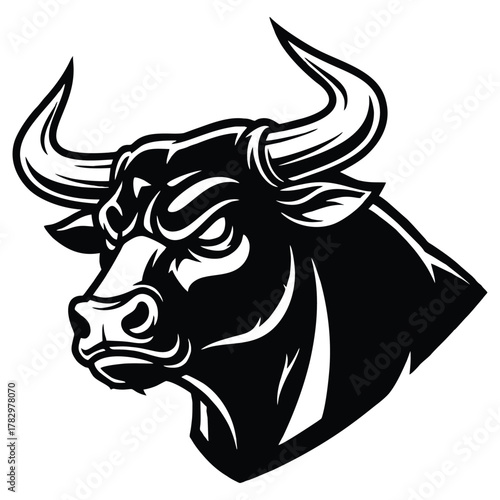 Fierce bull head art ready to charge forward with power and determination
