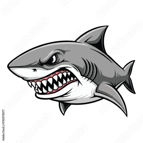 Ferocious shark attacking with menacing teeth, perfect for edgy designs and branding