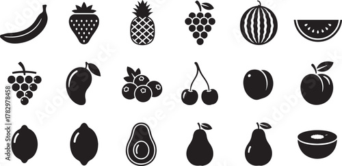 Set of vector silhouettes of fruits and plants