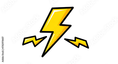 A vibrant yellow cartoon lightning bolt with two smaller bolts on the sides, depicted in a doodle style on a white background. Free Download A vibrant yellow cartoon lightning bolt with two smaller bolts on the sides, depicted in a doodle style on a white background. - GFXLoad