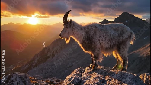 Majestic Mountain Goat Silhouette at Sunset A Wildlife Adventure.
