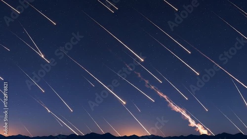 Meteor Shower Spectacle A Night Sky Display of Celestial Fireworks.