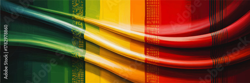 Vibrant African Abstract Art with Pan-African Colors, Red Yellow Green Digital Waves, Ethnic Cultural Pattern Background