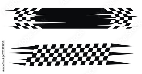 Racing stripes and checkered flag  collection for sport car decals, automotive graphics, race flag designs, and high-speed motorsport-themed illustration templates