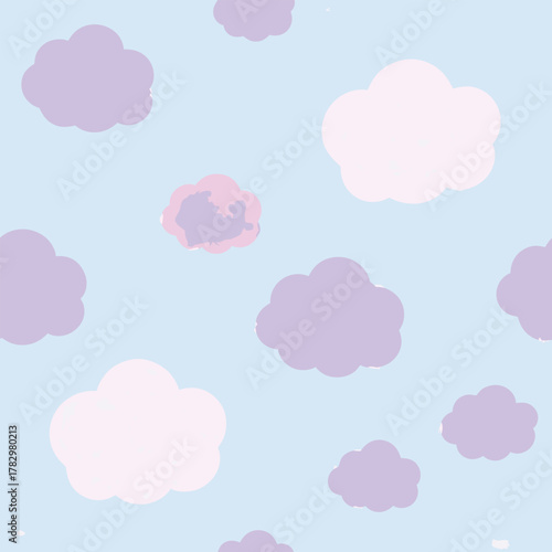 Soft pastel clouds with textured effect on light blue background Keywords: clouds, sky, seamless