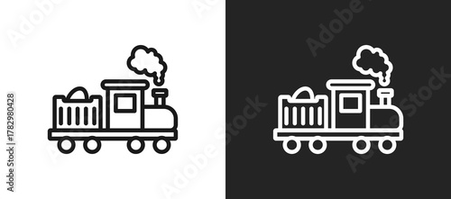 Cargo Train Outline Icon In Black And White Filled Style