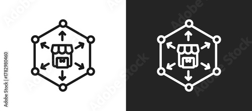 Distribution Network Outline Icon In Black And White Filled Style