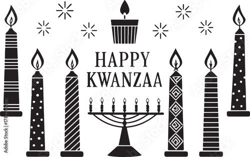 Kwanzaa african culture Black and white Kwanzaa celebration with candles and kinara holiday