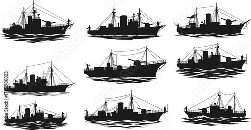 Fishing boat silhouette, maritime vessel icon, ocean transport, nautical design, sea industry, commercial fishing, watercraft profile, marine equipment, wave motion, harbor