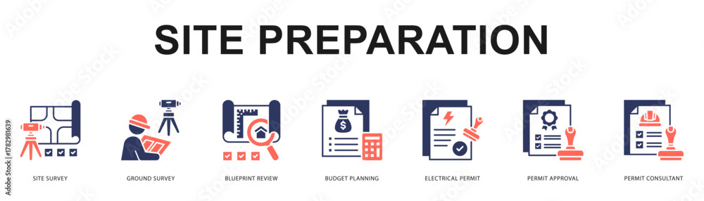 Site Preparation Modern and clean web banner illustration featuring thematic icons for visual communication